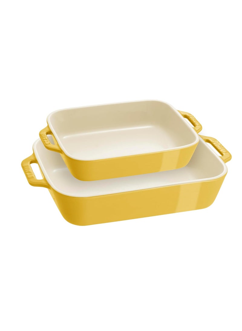 STAUB Stoneware Gratins Ceramics Rectangular Baking Set, Casserole Dish, 2-Piece, Citron, 2-pc