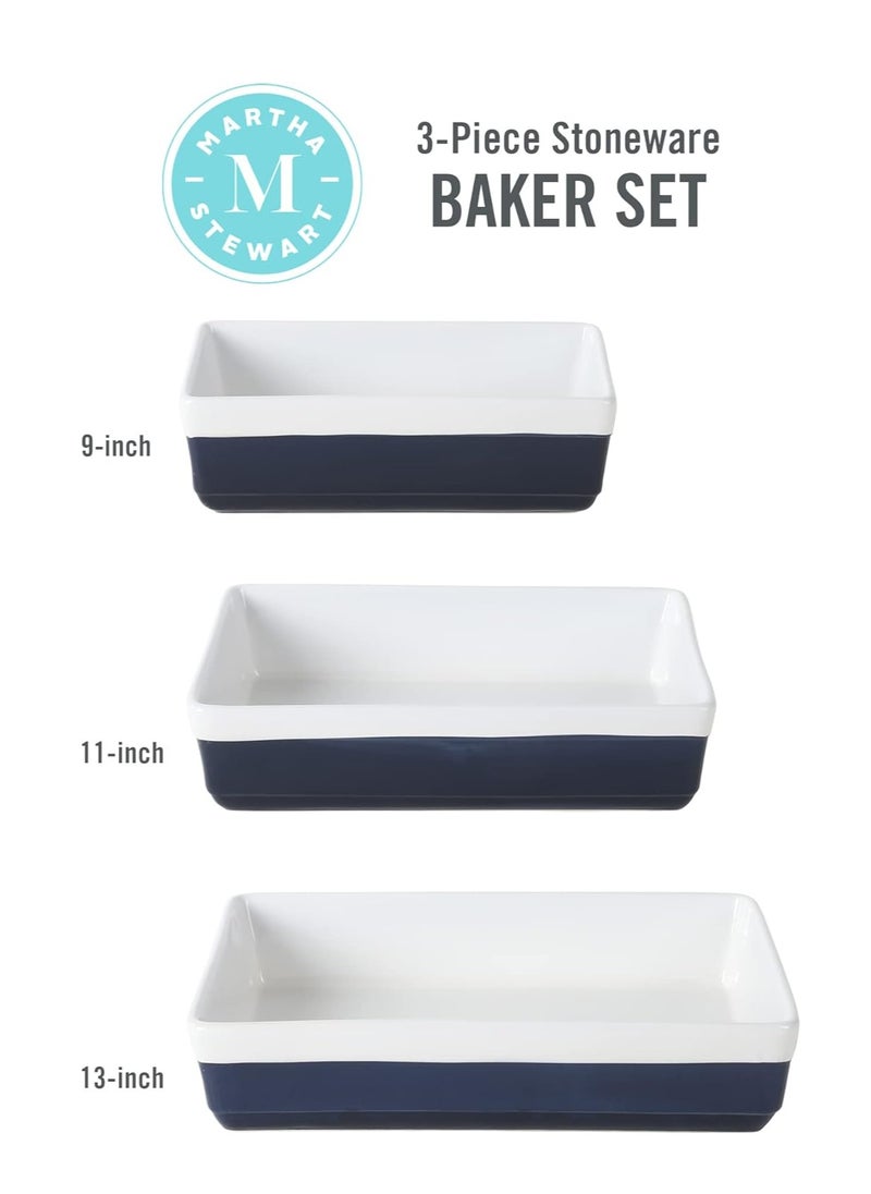 MARTHA STEWART 3 Piece Oven to Table Stoneware Bakeware, Baking Dish & Casserole Set Cobalt Blue