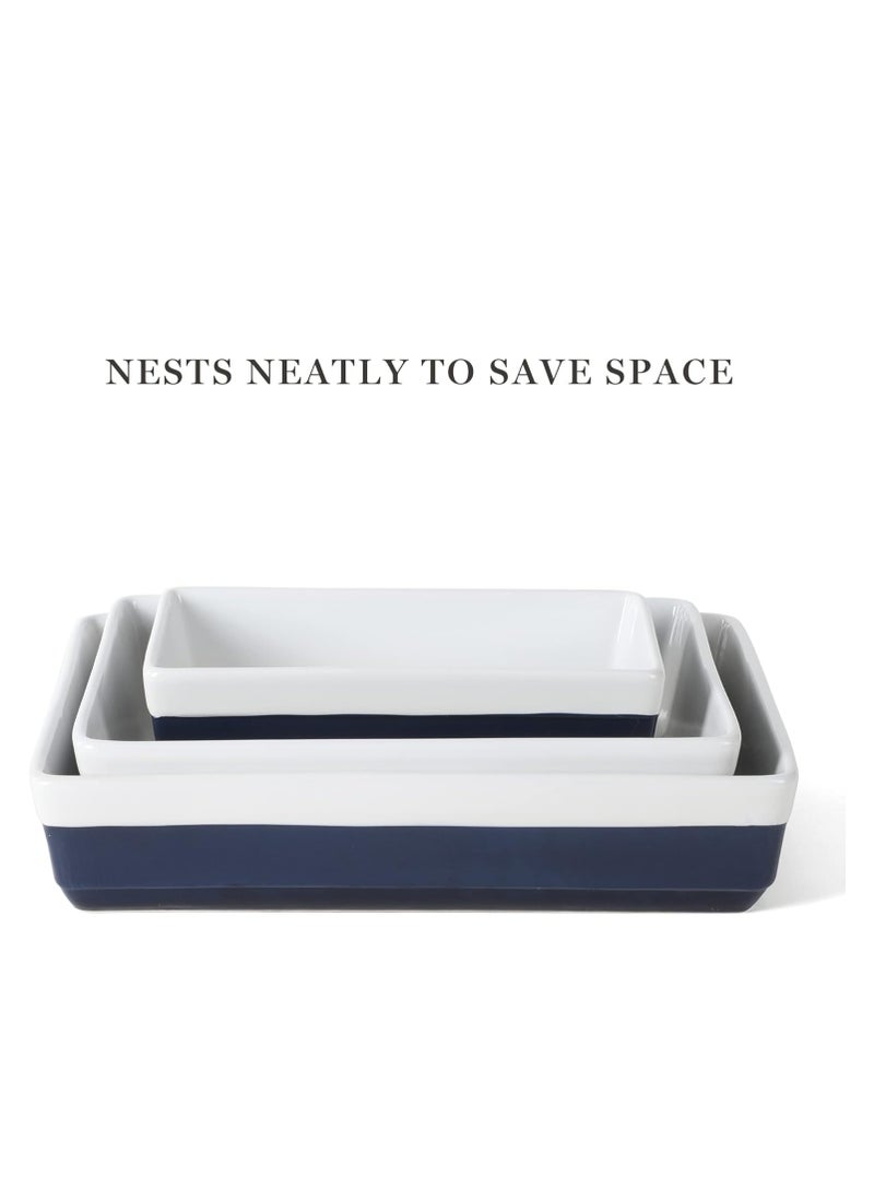 MARTHA STEWART 3 Piece Oven to Table Stoneware Bakeware, Baking Dish & Casserole Set Cobalt Blue