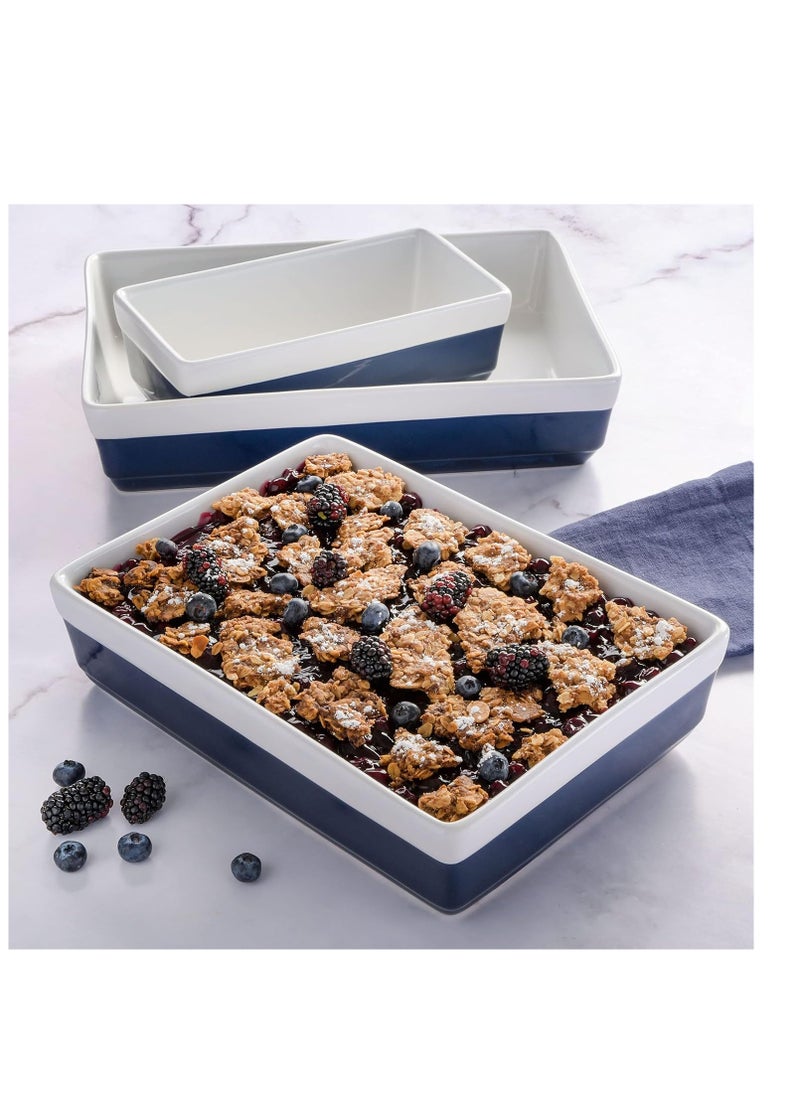 MARTHA STEWART 3 Piece Oven to Table Stoneware Bakeware, Baking Dish & Casserole Set Cobalt Blue