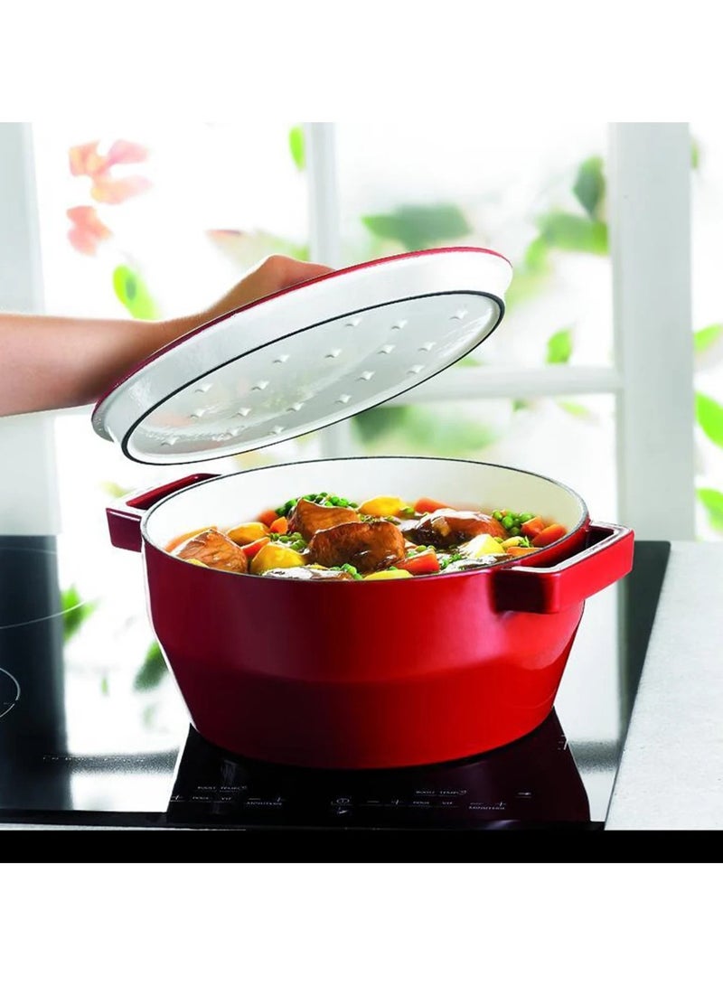 Pyrex Slow Cook Oval Casserole 28cm Red - Durable, Enamel Finish, Induction Compatible