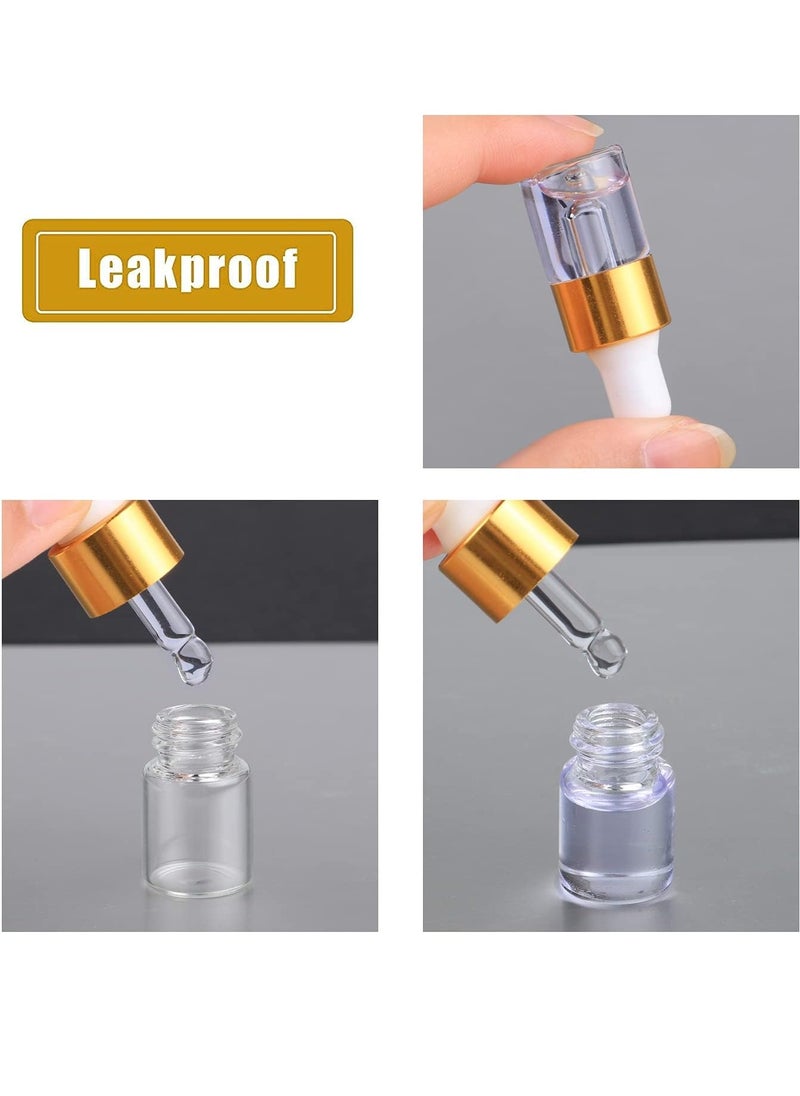 Wresty 50 Pcs Clear Glass Dropper Vails 1ml Mini Essential Oils Sample Dropper Bottles For Traveling Essential Oils Perfume Cosmetic Liquid,With 2 pcs dropper