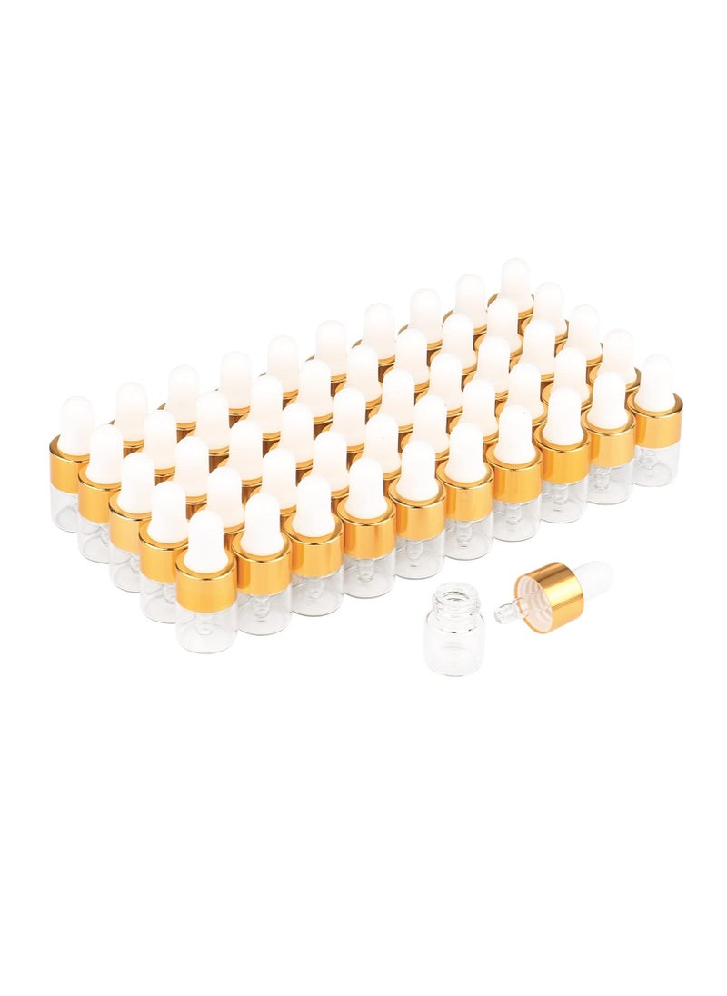 Wresty 50 Pcs Clear Glass Dropper Vails 1ml Mini Essential Oils Sample Dropper Bottles For Traveling Essential Oils Perfume Cosmetic Liquid,With 2 pcs dropper