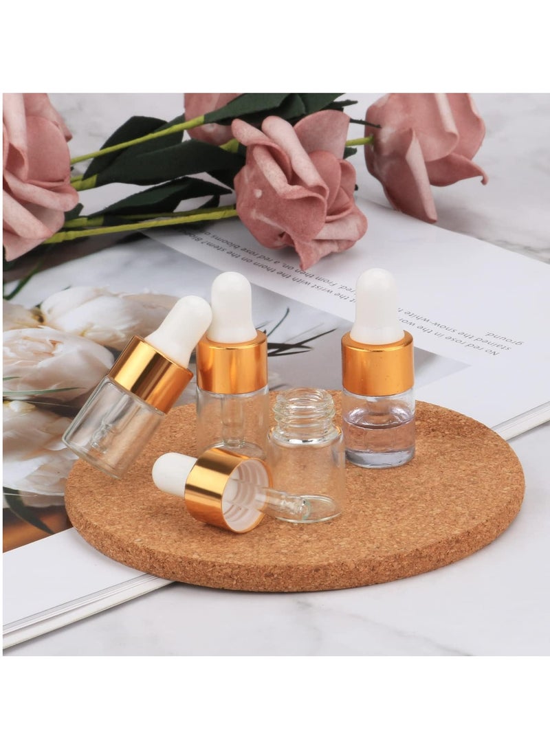 Wresty 2ml(5/8 Dram) Small Mini 15 Pcs Clear Glass Dropper Bottles Essential Oil Vials Travel Refillable DIY Cosmetic Sample Container Liquid Perfume Eye Droppers Bottle (gold cap)