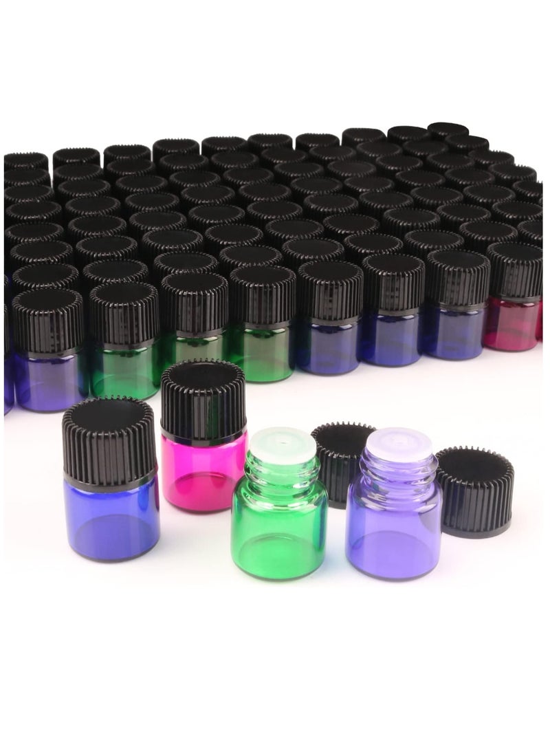 Wresty 1ml(1/4 Dram) Gift Package Glass Vial Mixcolor Essential Oils Bottles Mini Glass Bottles Sample Vials With Label And Droppers (100-Pack)