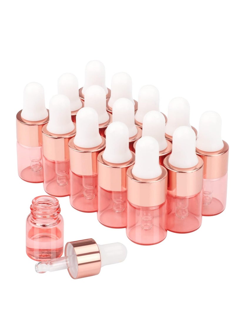 Wresty 15 Pcs Pink Glass Dropper Bottle Essential Oil Dropper Bottles Mini Glass Vials Cosmetic Liquid Container Perfume Aromatherapy Sample Bottles With Glass Eye Dropper (2ml(5/8 Dram))