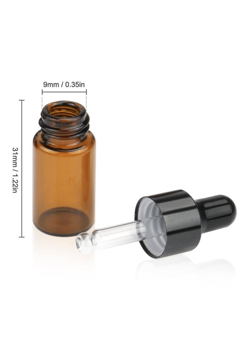 Pack of 100,3ml Amber Glass Dropper Bottle,Empty Sample Vial Glass Eye Dropper Aromatherapy Liquid Perfume Essential Oil Bottles with Glass pipette&Black Aluminum caps-Pipette&Funnel included