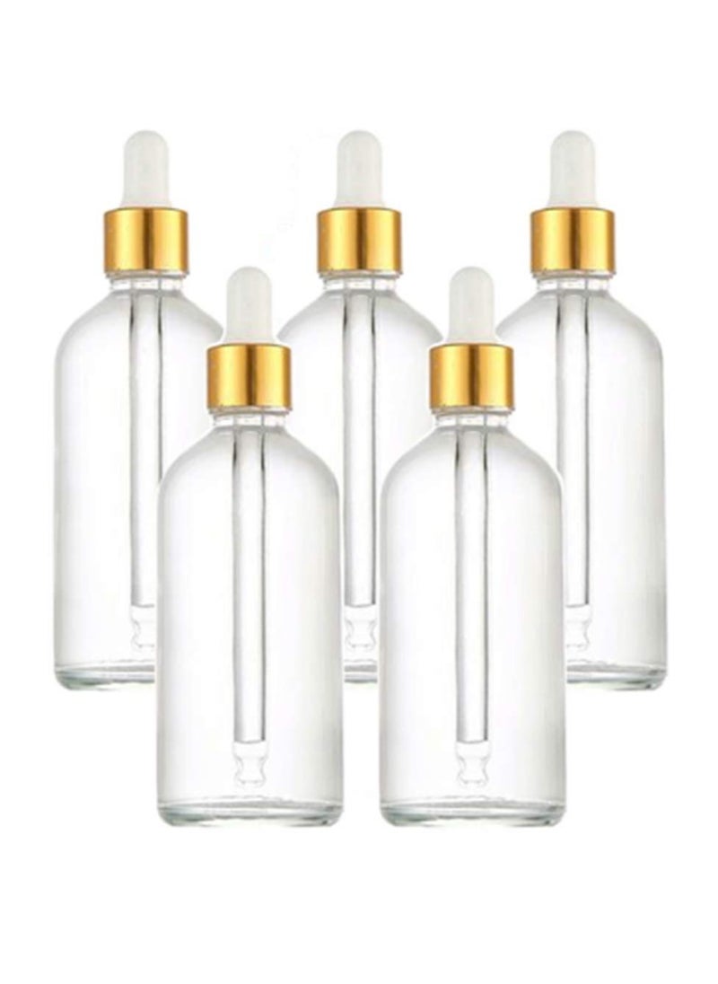 5 Packs Clear Glass Bottle,Essential Oil Dropper Bottles Perfume Sample Vials Cosmetic Containers With Glass Eye Dropper And Gold Lids (100ml/3.4oz)