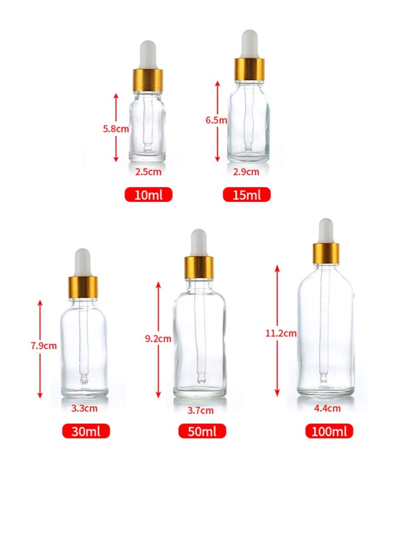 5 Packs Clear Glass Bottle,Essential Oil Dropper Bottles Perfume Sample Vials Cosmetic Containers With Glass Eye Dropper And Gold Lids (100ml/3.4oz)