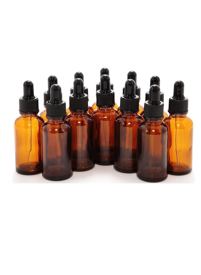 12, Amber, 1 oz Glass Bottles, with Glass Eye Droppers