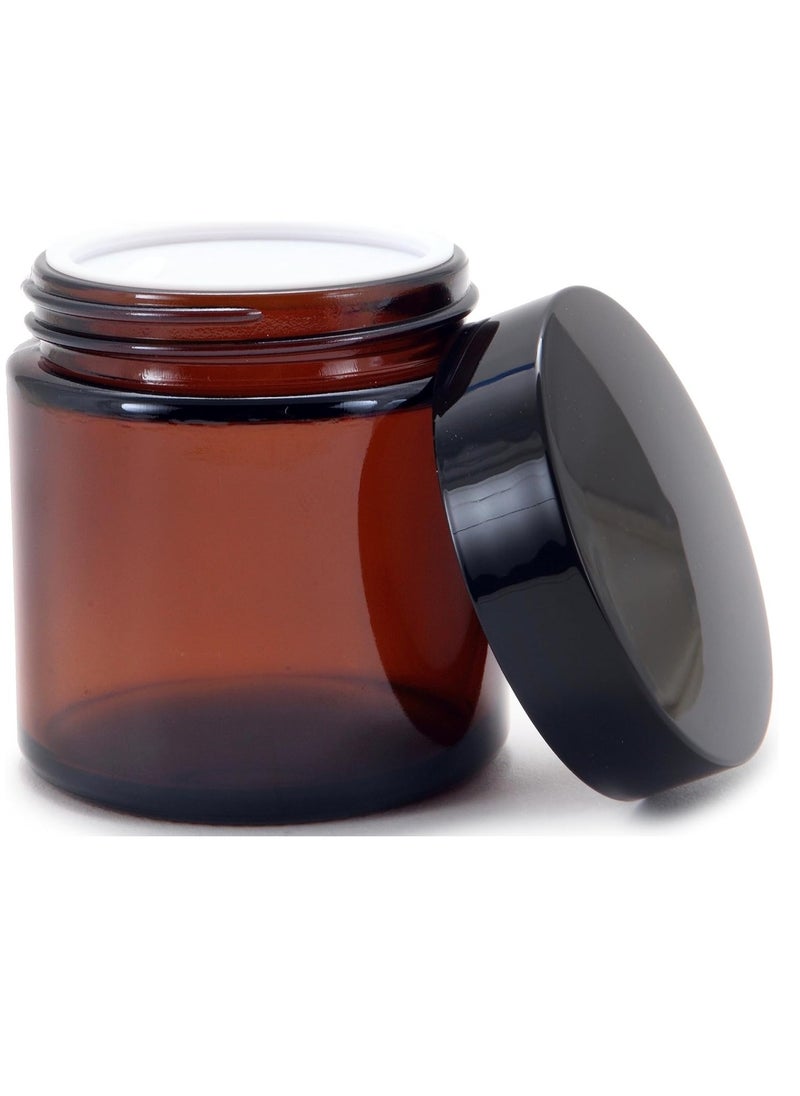 Vivaplex, 12, Amber, 4 oz, Round Glass Jars, with Inner Liners and black Lids