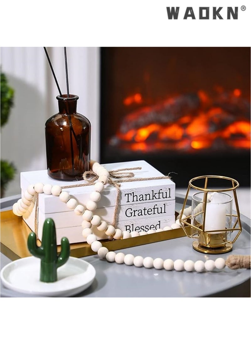 3 Pcs Decorative Books for Home Decor White Faux Books Decoration Farmhouse Stacked Display Books with Wood Bead Tassels for Coffee Tables