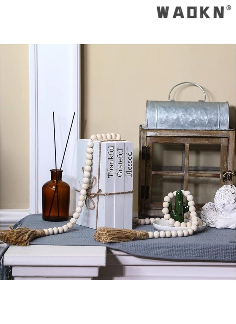 3 Pcs Decorative Books for Home Decor White Faux Books Decoration Farmhouse Stacked Display Books with Wood Bead Tassels for Coffee Tables