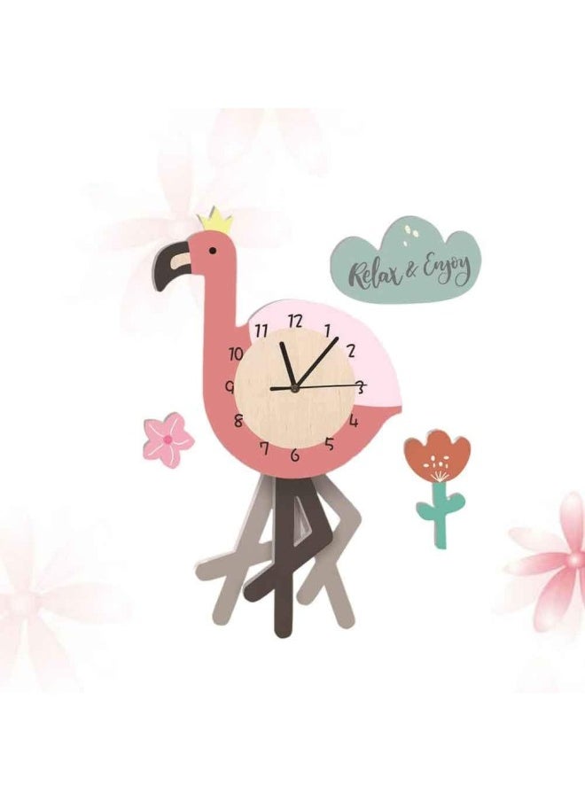 1pc Flamingo Pattern Pendulum Clock Kindergarten Decorative Wall Clock PVC Wall Clock (Pink)