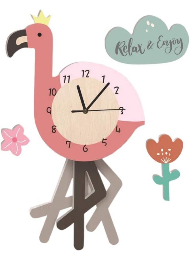 1pc Flamingo Pattern Pendulum Clock Kindergarten Decorative Wall Clock PVC Wall Clock (Pink)