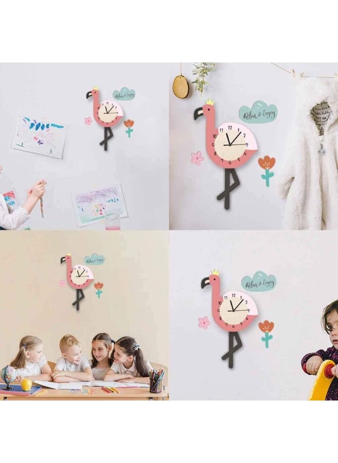 1pc Flamingo Pattern Pendulum Clock Kindergarten Decorative Wall Clock PVC Wall Clock (Pink)