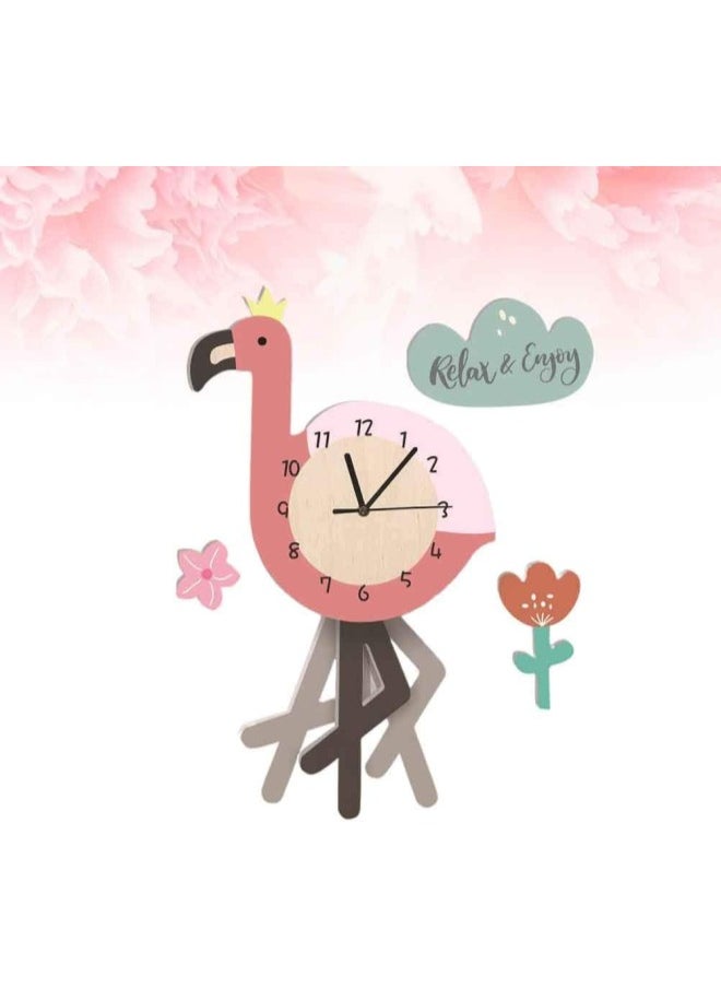 1pc Flamingo Pattern Pendulum Clock Kindergarten Decorative Wall Clock PVC Wall Clock (Pink)