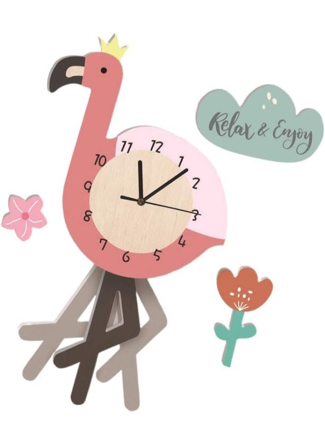 1pc Flamingo Pattern Pendulum Clock Kindergarten Decorative Wall Clock PVC Wall Clock (Pink)