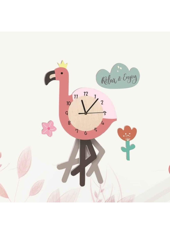 1pc Flamingo Pattern Pendulum Clock Kindergarten Decorative Wall Clock PVC Wall Clock (Pink)