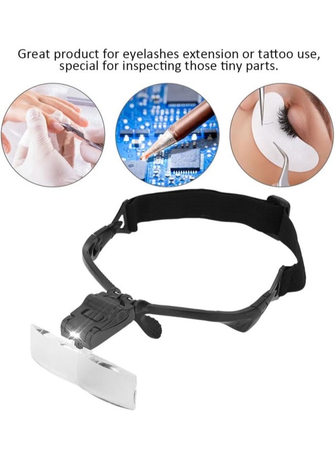 Head Magnifying Glasses Loupe, Headband Magnifier with 5 Lens LED Lamp for Eyelashes Extension Tattoo, Jeweler Watch Repair and Reading