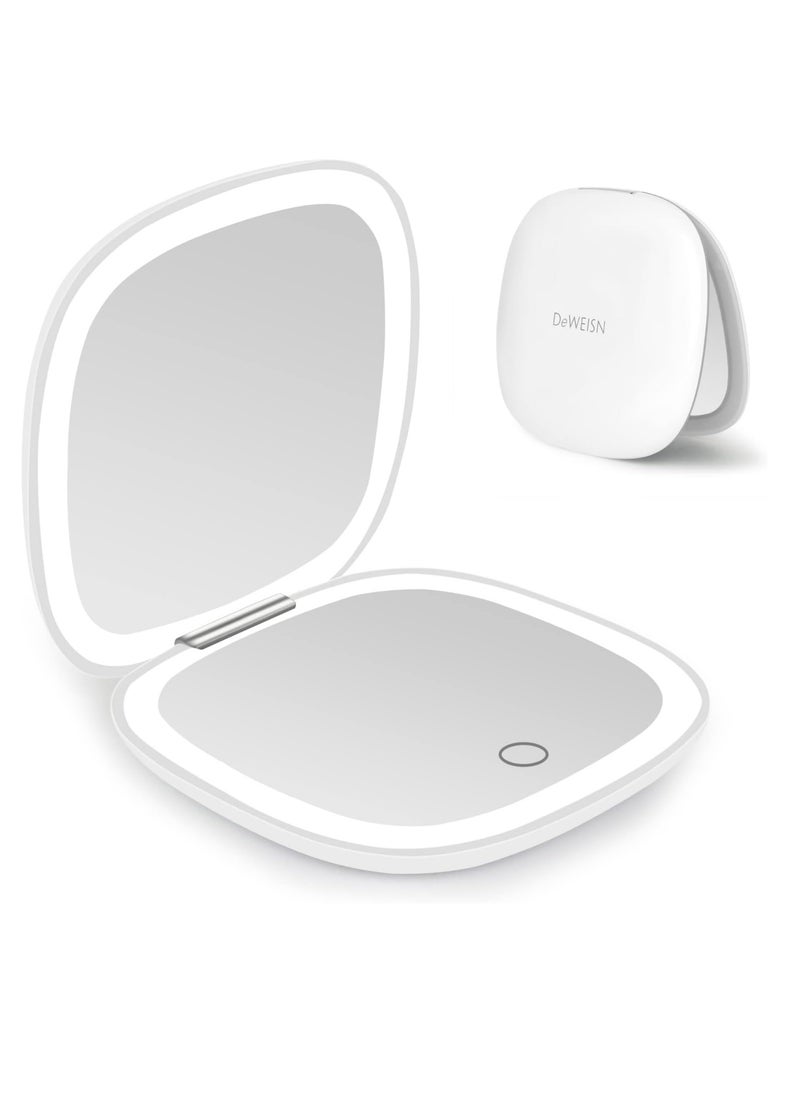 deweisn Compact Mirror, Lighted Travel Makeup Mirror with 1X/10X Magnifying Double Sided Dimmable Portable Pocket for Handbag and Pocket, USB Charging(White)