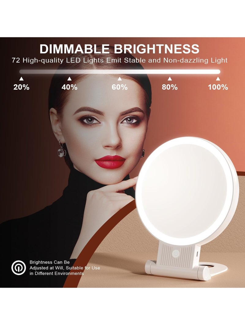 1X/ 30X Magnifying Mirror with Light, Double Sided Makeup Mirror with Adjustable Folding Handle, Lighted Vanity Mirror with Tweezer, Portable Tabletop Mirror for Travel Home