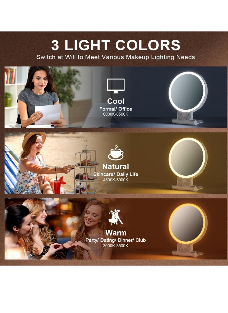 1X/ 30X Magnifying Mirror with Light, Double Sided Makeup Mirror with Adjustable Folding Handle, Lighted Vanity Mirror with Tweezer, Portable Tabletop Mirror for Travel Home