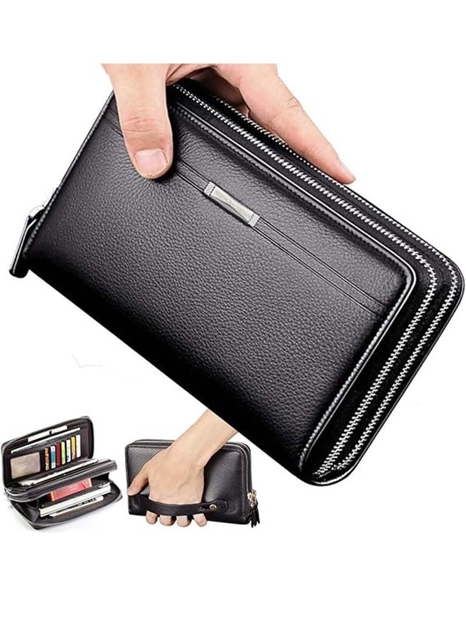 Mens Wallet Long Wallet Leather Clutch Large Business Handbag Cell Phone Card Holder Case Gift for Men Father Son Husband Boyfriend