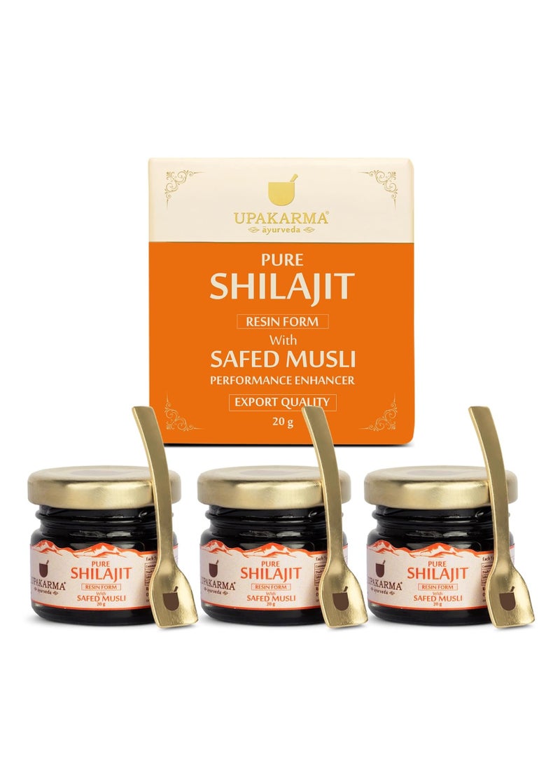 UPAKARMA Shilajit with Safed Musli Resin 20g | Original & Pure Shilajit/Shilajeet for Men to Boost Physical Performance, Power, Stamina and Strength| Lab Tested | Pack of 3