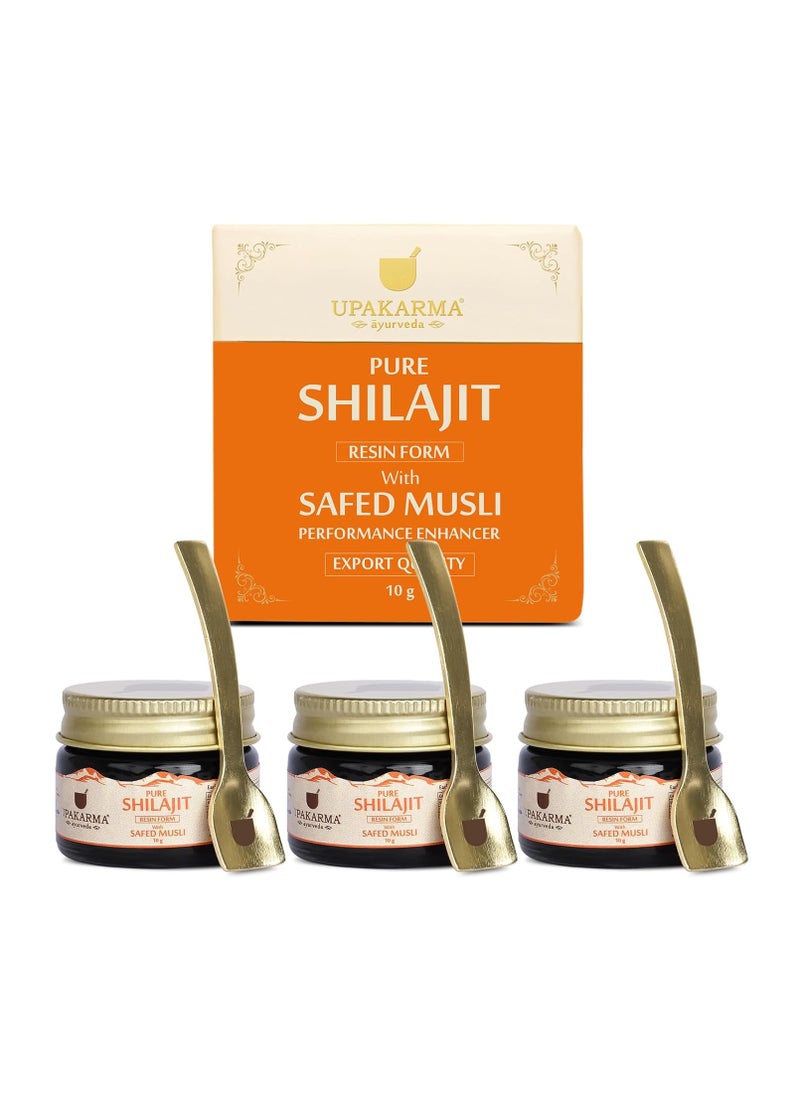 UPAKARMA Shilajit with Safed Musli Resin 10g | Original & Pure Shilajit/Shilajeet for Men to Boost Physical Performance, Power, Stamina and Strength| Lab Tested | Pack of 3