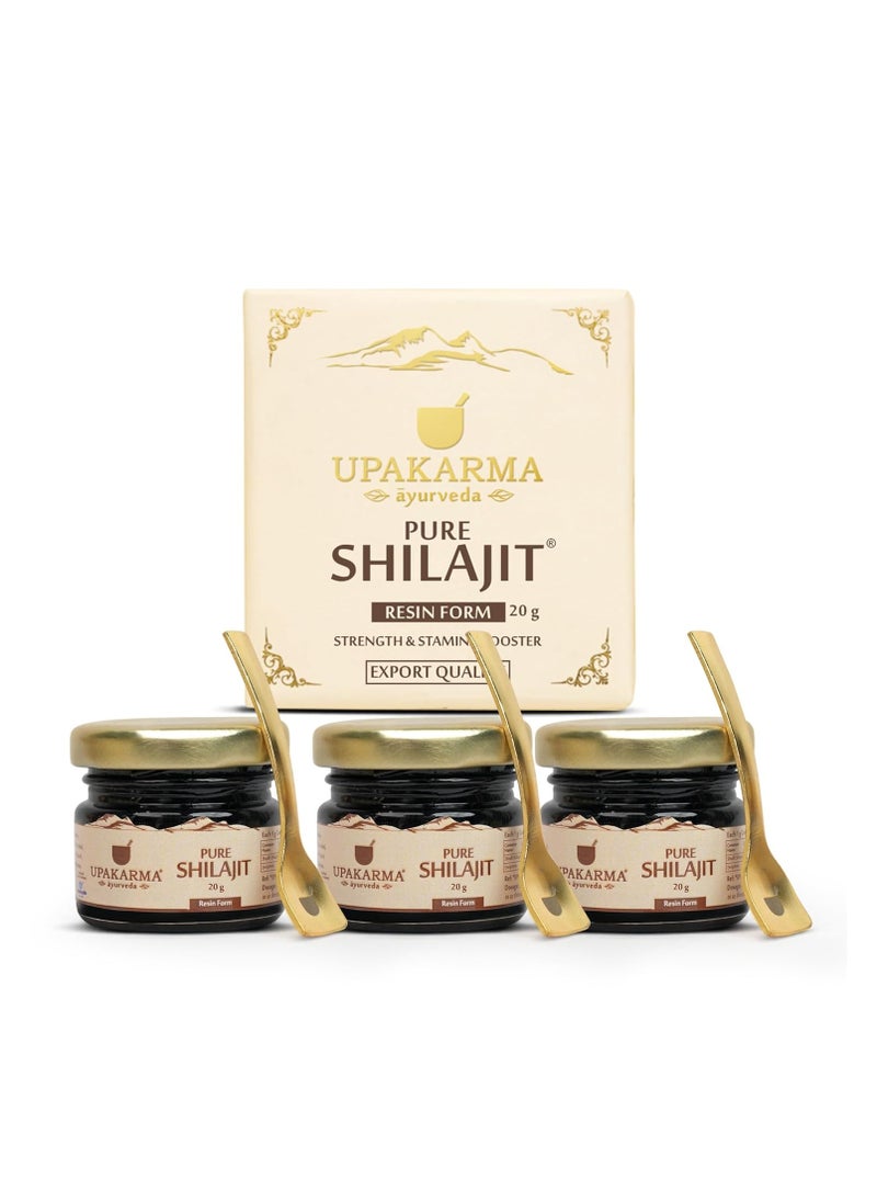 UPAKARMA Original Alkaline Shilajit/Shilajeet Resin 20g with Fulvic Acid, Magnesium & Urolithin A | Boost Performance, Power, Stamina, Strength | Lab Tested | Pack of 3