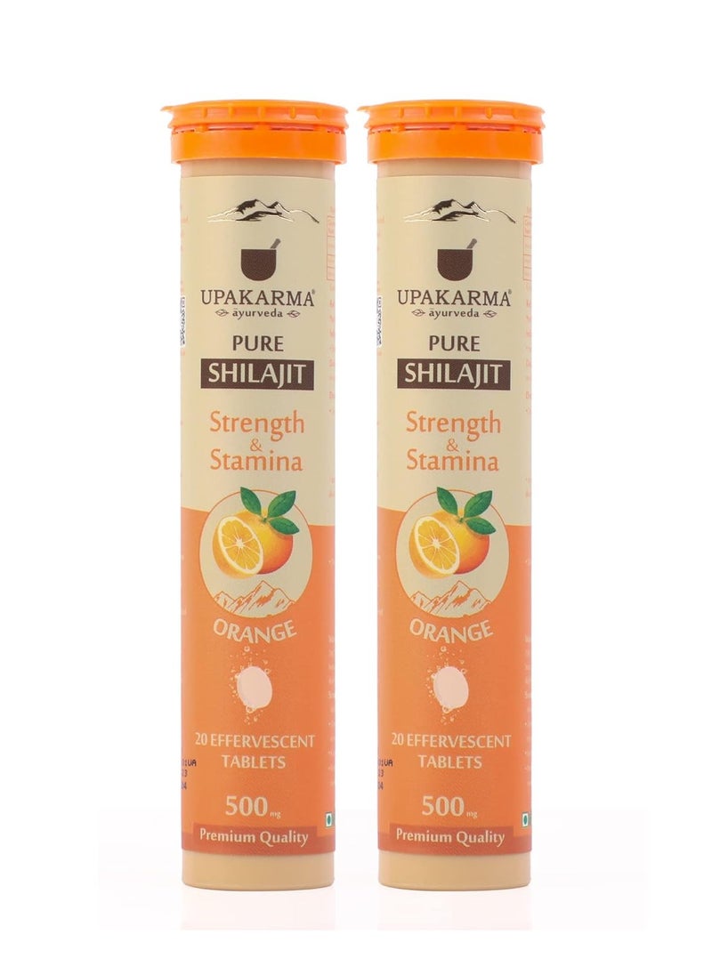 UPAKARMA Shilajit Orange Flavour Effervescent - 20 Tablets | Helps to Boost Strength & Stamina | Travel Friendly & Lab Tested | Dissolve in 60 Sec, Pack of 2