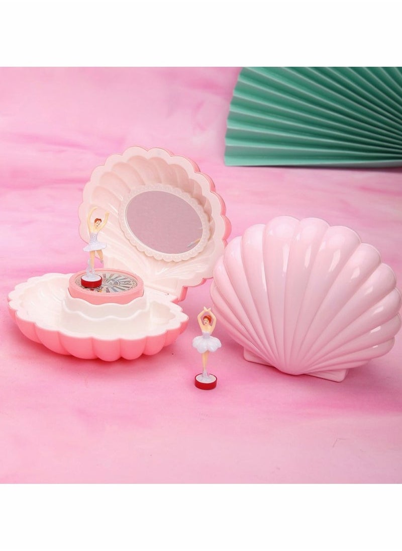 Shell Ballerina Musical Box Pink Wind Up Musical Boxes for Girl Birthday Gift Classic Retro Melody Trinket Jewelry Box With Mirror