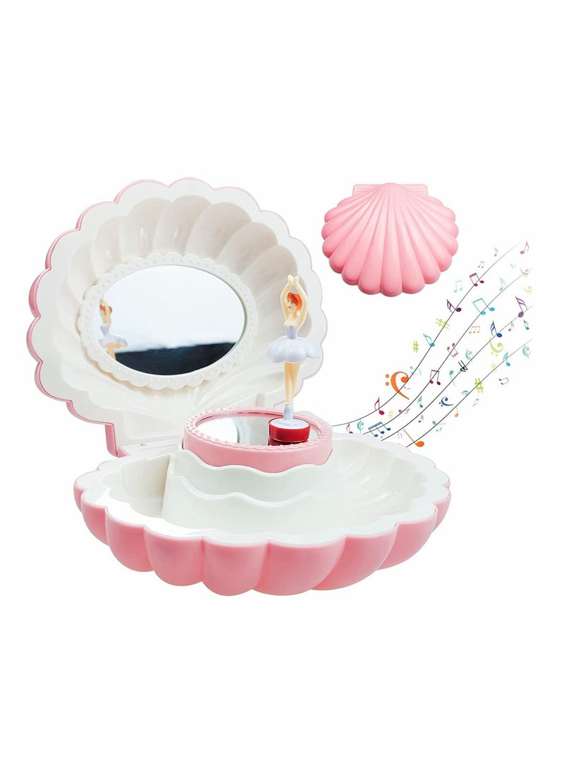 Shell Ballerina Musical Box Pink Wind Up Musical Boxes for Girl Birthday Gift Classic Retro Melody Trinket Jewelry Box With Mirror