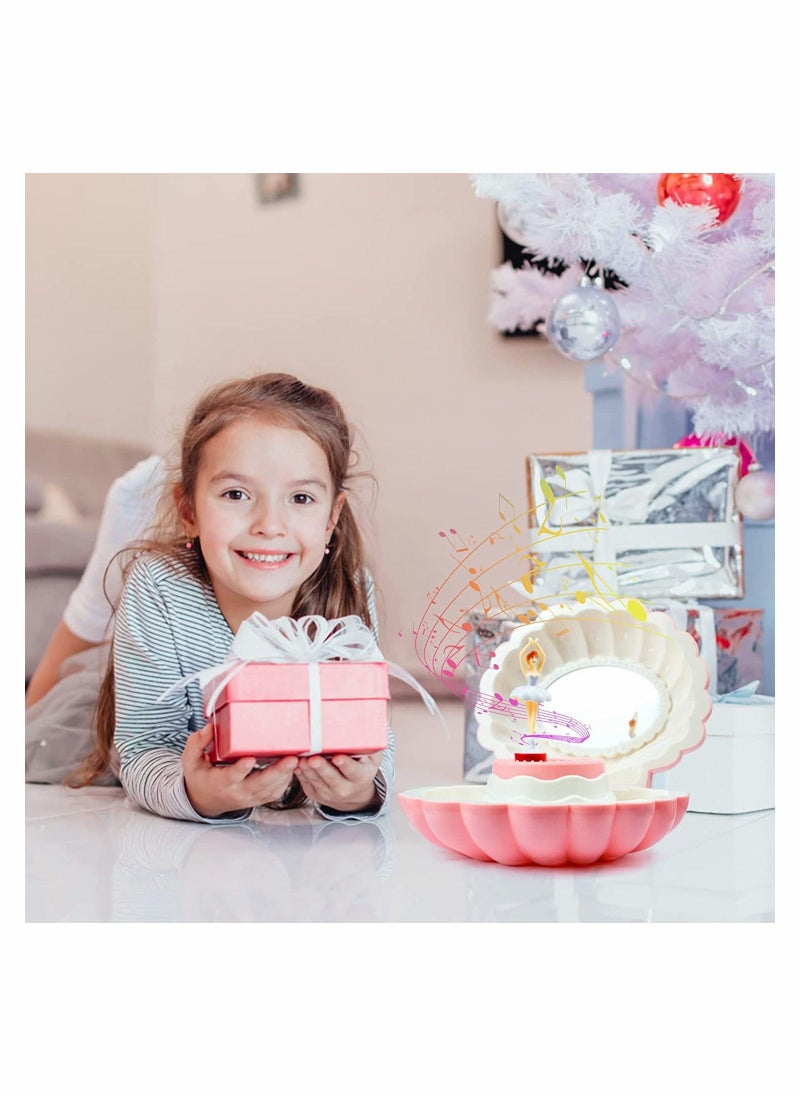 Shell Ballerina Musical Box Pink Wind Up Musical Boxes for Girl Birthday Gift Classic Retro Melody Trinket Jewelry Box With Mirror