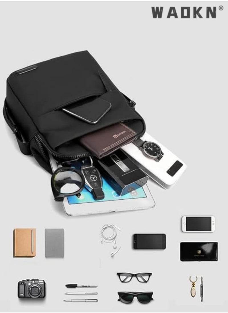 Fashionable Black Men's Small Sling Backpack, Lightweight Daily Commute, Suitable for Both Business and Casual (Black)