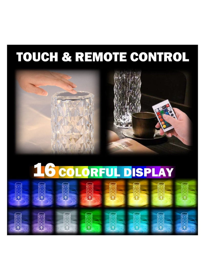 Table Lamp 16 Colors Adjustable, 6 Brightness, Crystal for Bedroom Living Room, Bedside Lamp, Nightstand Light with USB-C Charing Touch and Remote Control