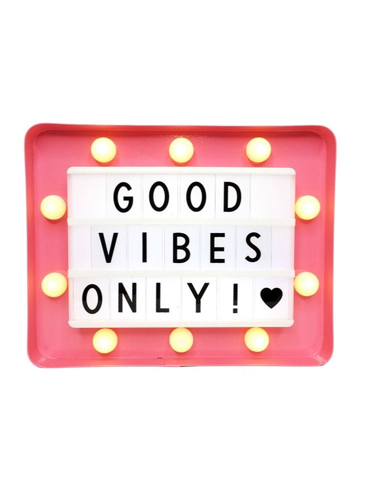 Metal LED Message Pink Light Box With Letters, Numbers and Symbols 21x17cm