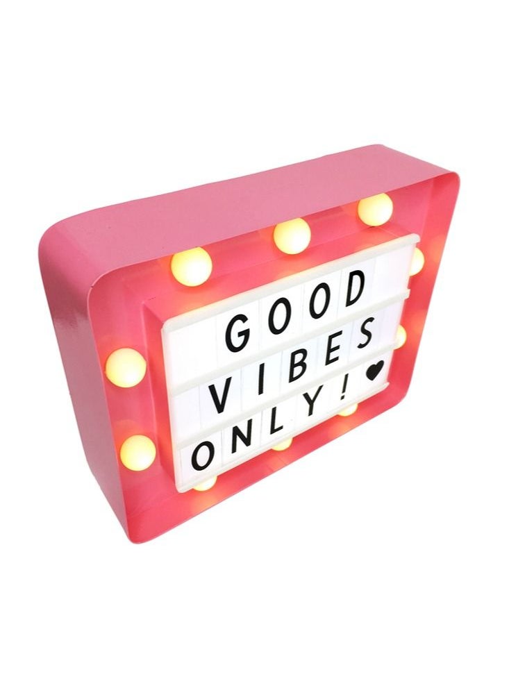 Metal LED Message Pink Light Box With Letters, Numbers and Symbols 21x17cm