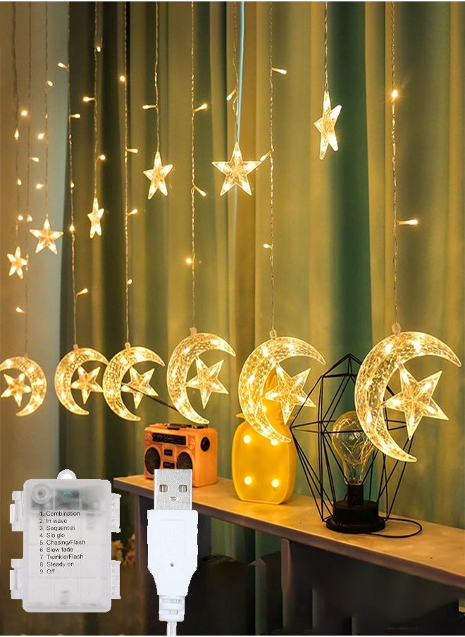 Ramadan Decorations, Ramadan Light Star Moon Fairy Lights with USB Control & Battery Case for Home Curtain Indoor Holiday Ramadan Lighting, 3.5M 8 Modes