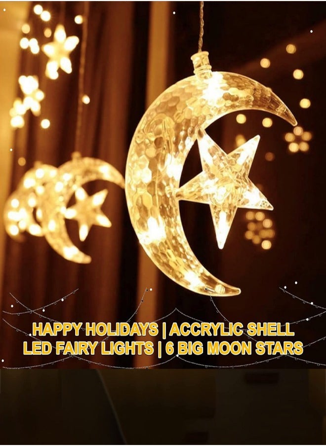 Ramadan Decorations, Ramadan Light Star Moon Fairy Lights with USB Control & Battery Case for Home Curtain Indoor Holiday Ramadan Lighting, 3.5M 8 Modes