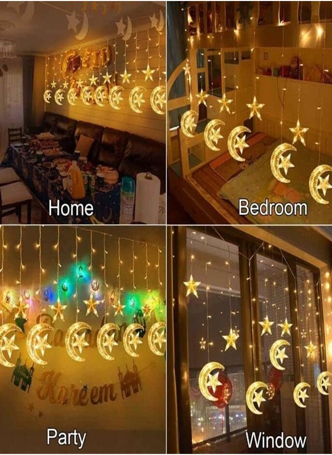 Ramadan Decorations, Ramadan Light Star Moon Fairy Lights with USB Control & Battery Case for Home Curtain Indoor Holiday Ramadan Lighting, 3.5M 8 Modes