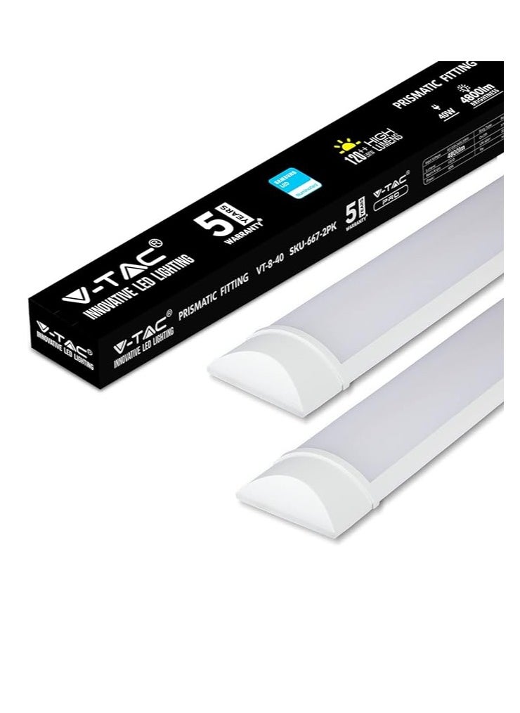 2 Packs LED Batten Lights 4FT 6500k Daylight,Low Profile Wall or Ceiling Surface Mounted Fitting for Home/Workshop/Office/School Restaurant