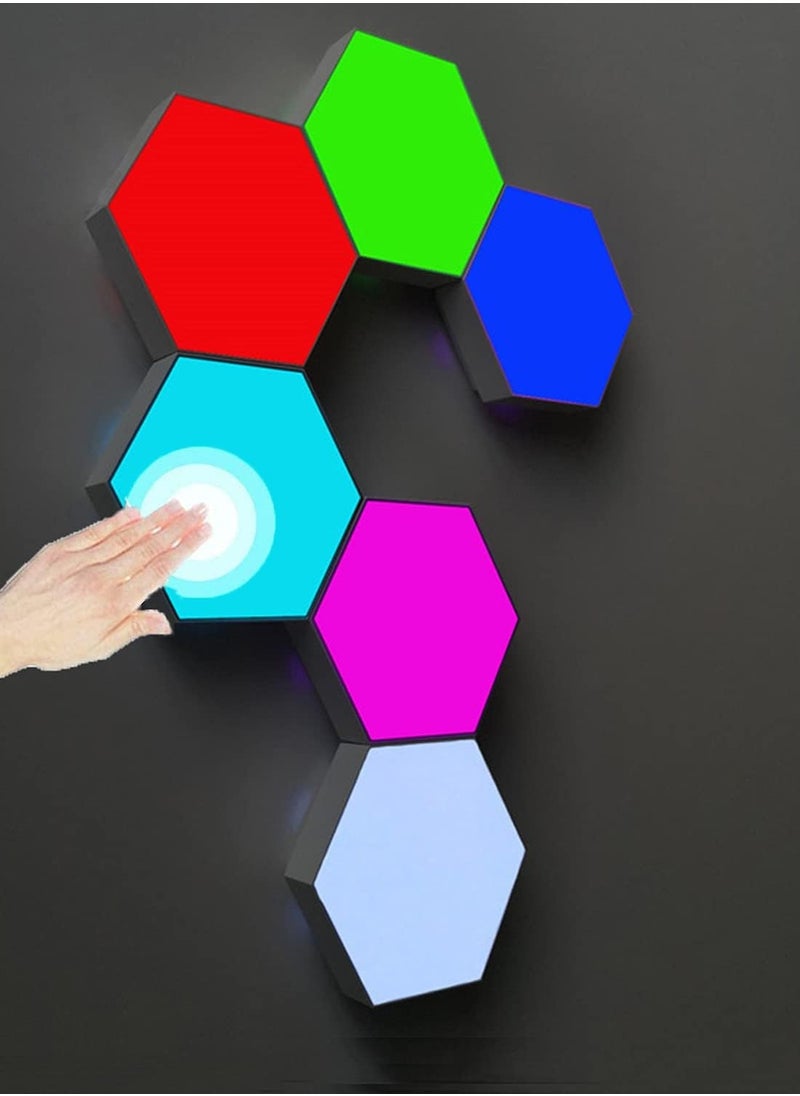 6 Pieces LED Wall Hexagon Lights Remote Control Hex Smart Modular Light Panels Touch Sensitive Modular RGB Colorful Light with USB Power Decoration for Gaming Bedroom Living Room