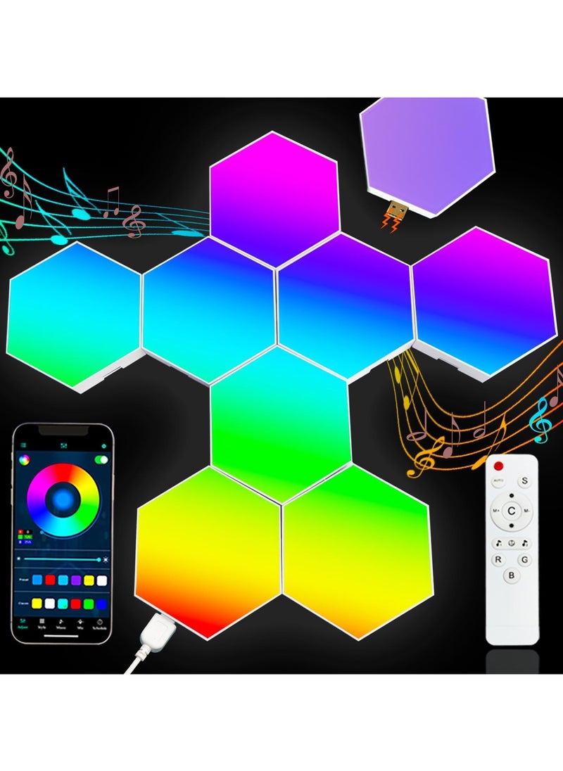 6 Pieces LED Wall Hexagon Lights Remote Control Hex Smart Modular Light Panels Touch Sensitive Modular RGB Colorful Light with USB Power Decoration for Gaming Bedroom Living Room