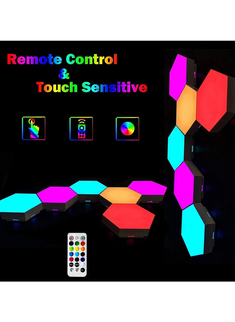 6 Pieces LED Wall Hexagon Lights Remote Control Hex Smart Modular Light Panels Touch Sensitive Modular RGB Colorful Light with USB Power Decoration for Gaming Bedroom Living Room