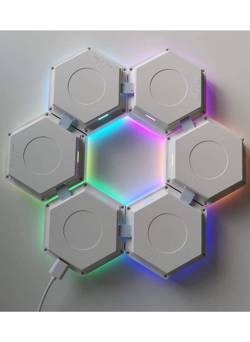 6 Pieces LED Wall Hexagon Lights Remote Control Hex Smart Modular Light Panels Touch Sensitive Modular RGB Colorful Light with USB Power Decoration for Gaming Bedroom Living Room