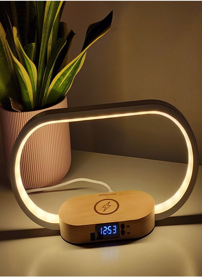 Bedside lamp with wireless charger - Dimmable Touch 3 colors - with builtin clock , included super power adaptor 18W type C