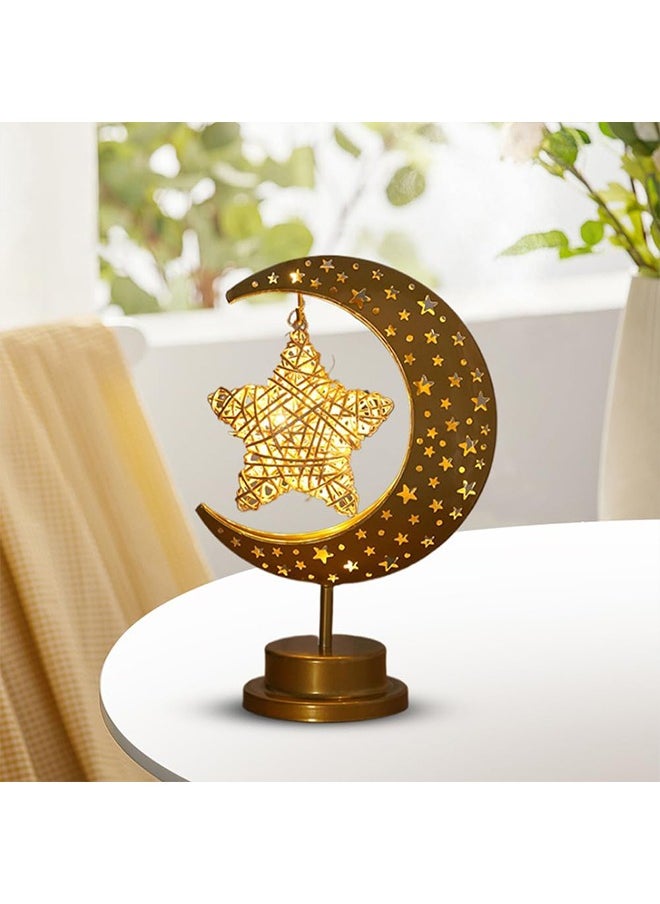 Ramadan Decorations Table Lamp,LED Star Moon Star Night Light, Battery Powered for Home Party Bedroom Table, Ramadan Eid Gifts for Kids Family