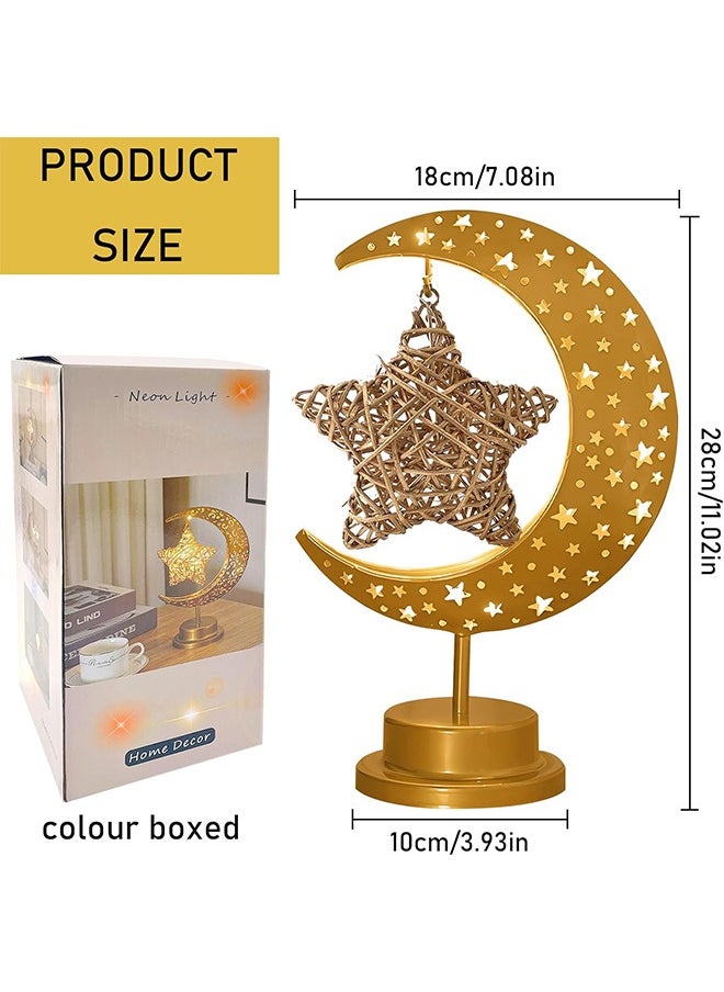 Ramadan Decorations Table Lamp,LED Star Moon Star Night Light, Battery Powered for Home Party Bedroom Table, Ramadan Eid Gifts for Kids Family